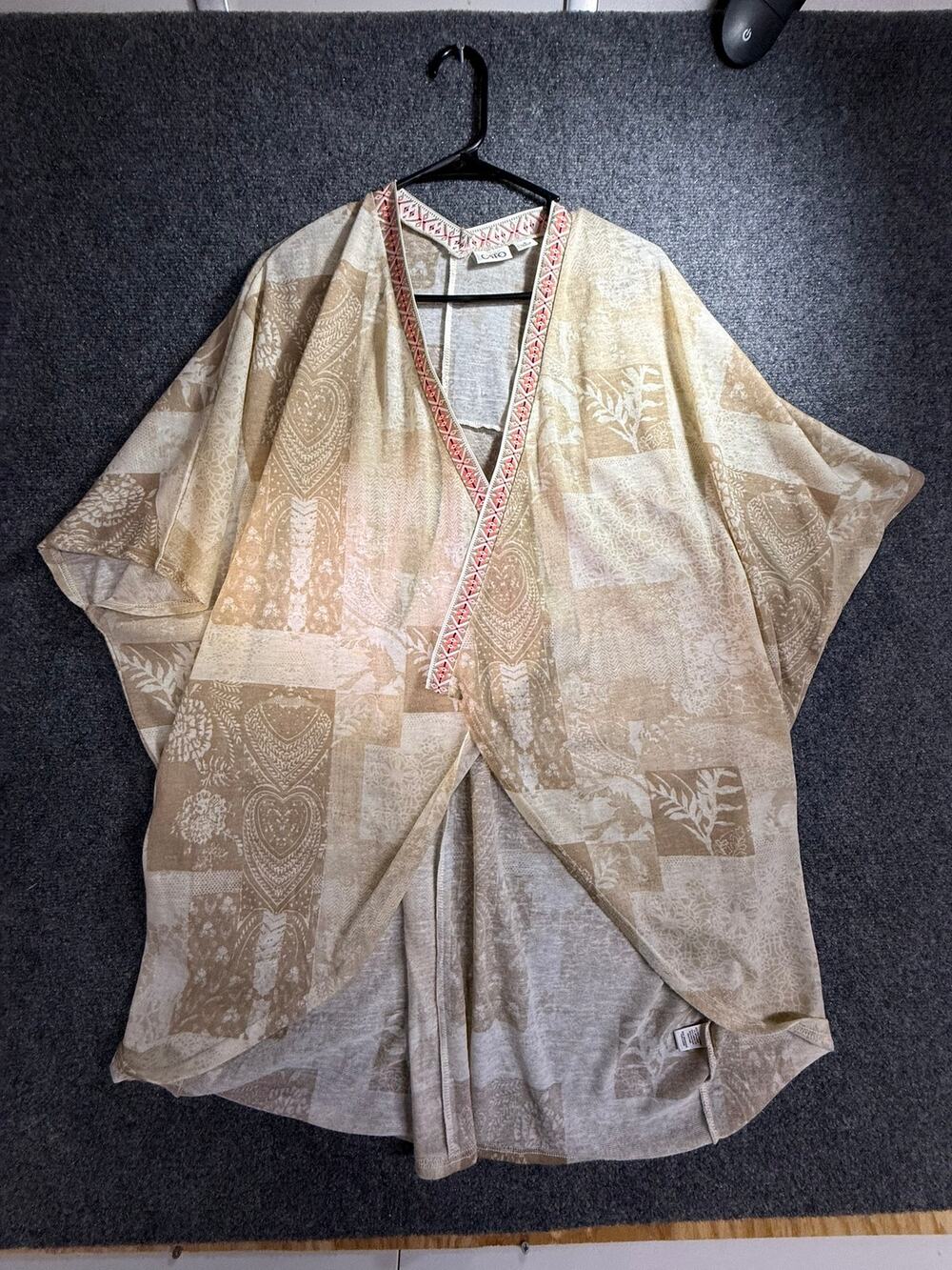 Cato Women's Tan Patchwork Bohemian Open Front Kimono Cardigan Top Size M